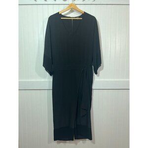 Rudsak Black V-Neck Wide Leg Jumpsuit Womens Large Tie Waist Flowy Kimono Sleeve